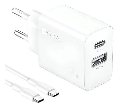 CARREGADOR PD 20W DUAS USB 18W + C 20W + CABO C - C 1M