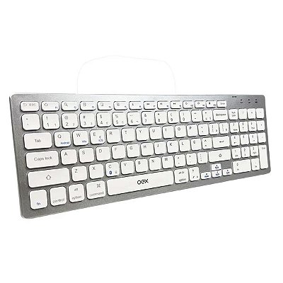 Teclado Bluetooth 5.0 Slim Oex Tc504 Abnt2 Prata E Branco