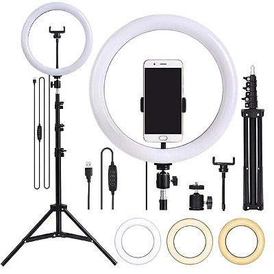Iluminador Ring Light 10'' Usb Suporte Celular C Tripé De 2M