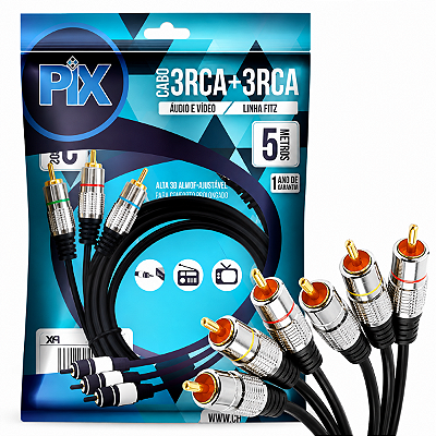 Cabo RCA 3 + 3 RCA Audio Video Plug Metal 5 Metros 018-0752