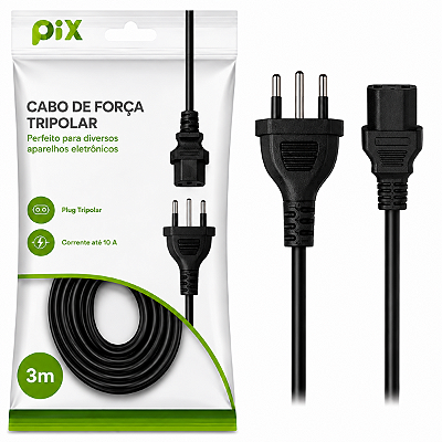 Cabo De Força Tripolar 3P Pix Monitor Pc Impressora 3,0m