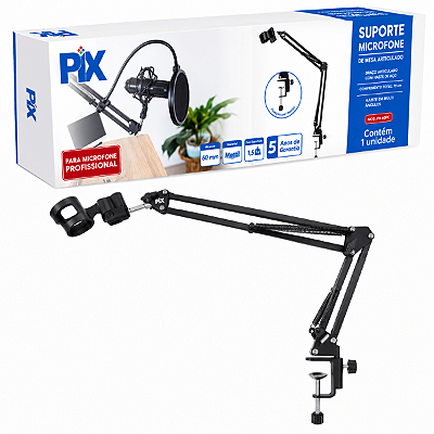 Suporte Mesa Articulado Para Microfone Braço Suspensao 60mm