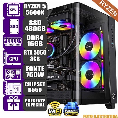 Computador Mdi Gamer Ryzen 5600X 16Gb RTX 5060 8GB 480Gb