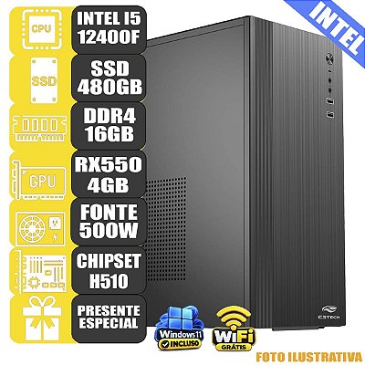 Computador Mdi Office Autocad i5 12ª 16Gb 480Gb RX550 4Gb