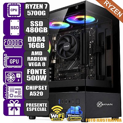 Pc Gamer Mdi Ryzen 5700G 16Gb 480Gb 3 Fans Rgb Windows 11