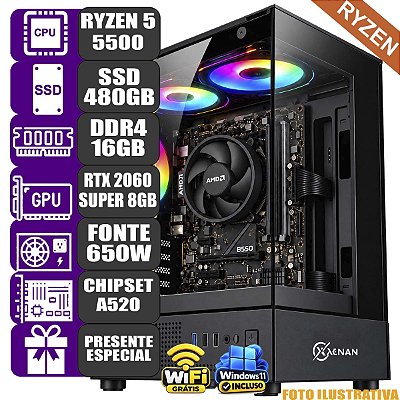 Computador Mdi Gamer Ryzen 5500 16Gb RTX2060 Super 8GB 480Gb
