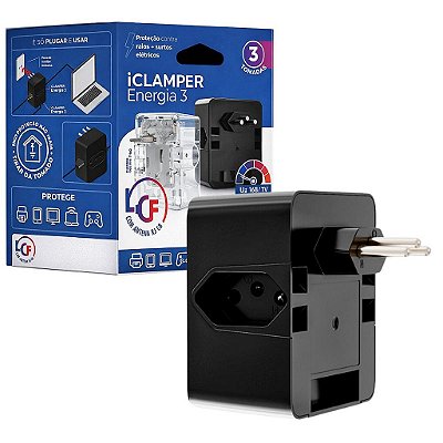 Tomada T Contra Surtos iClamper 3 DPS LCF 3 Tomadas 10A