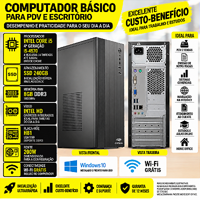Computador Mdi Intel Core I5 8gb Ssd 240Gb Escritório Win 10