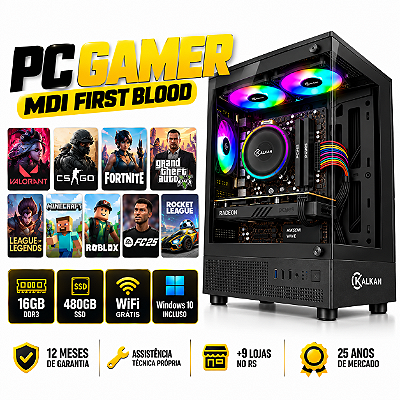 Pc Gamer Mdi First Blood I5 16Gb 480Gb RX550 4Gb Aquário Rgb