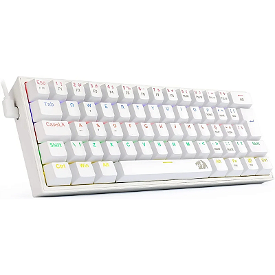 Teclado Mecanico Gamer Fizz Rainbow Branco Switch Azul 60%