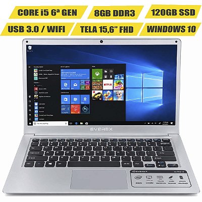 Notebook 15,6 Everex Intel i5 6ª 8gb SSD 120Gb Windows 10