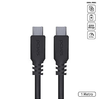 Cabo Tipo Usb-C Para Usb-C 2.0 1 Metro Preto Pcyes