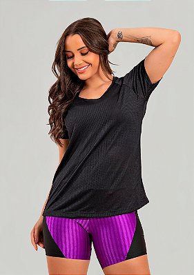 Camiseta Curta Fitness Feminino Preta Basic Fit Model