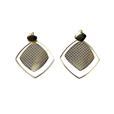 Brinco Feminino Dourado Quadrado Rede - Manini Semijoias