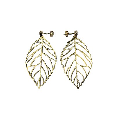 Brinco Feminino Dourado Folha com Zircônia - Manini Semijoias