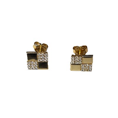 Brinco Feminino Dourado Quadrado com Strass - Manini Semijoias