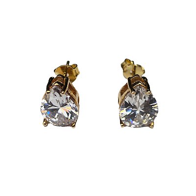 Brinco Feminino Dourado Gota com Zircônia - Manini Semijoias