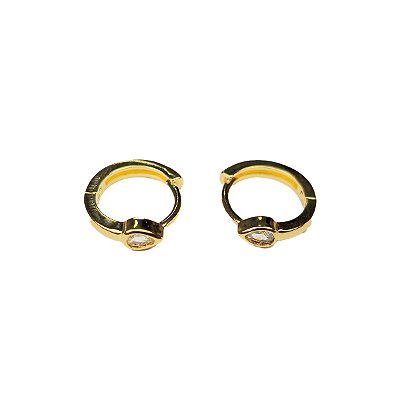 Argola Feminina Dourada Pedra Oval com Zircônia - Manini Semijoias