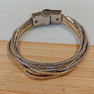Pulseira canutilhos banhadas a ouro e rodio 6 fios