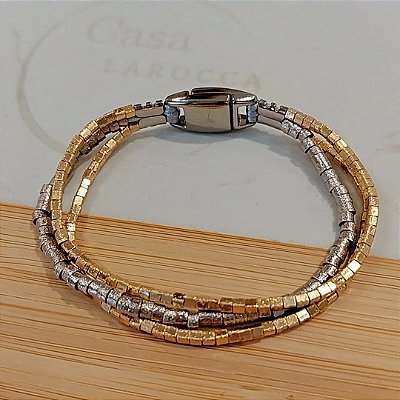 Pulseira canutilhos fosco banhado a ouro e rodio