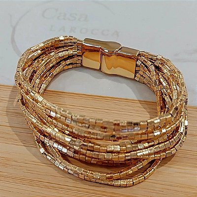 Pulseira canutilhos fosco banhado a ouro