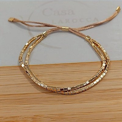 Pulseira canutilhos fosco banhado a ouro