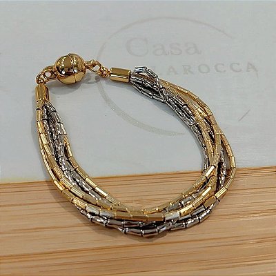 Pulseira canutilhos banhadas a ouro e rodio