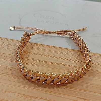 Pulseira de 2 correntes banho de ouro italiano com verniz inglês