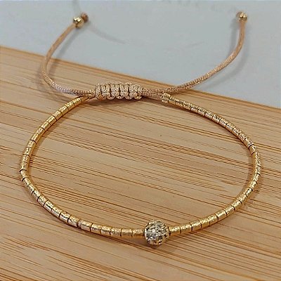 Pulseira de canutilhos banhado a ouro fosco com bolinhas cravejado de zircônia