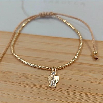 Pulseira canutilhos banhado a ouro com anjo da guarda cravejado de zircônia