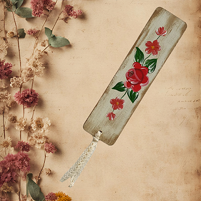 Marca Páginas MDF Rosa vermelha (Pintura Bauer)