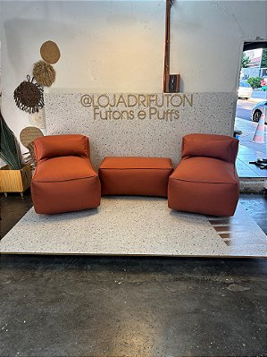 Conjunto Puff M Standard + 1 Peseira + 2 Almofadas terra cota