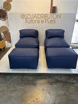 Conjunto Puff M Standard + 2 Peseiras + 2 Almofadas Azul Marinho