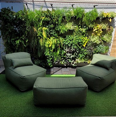 Conjunto Puff M Standard + 1 Peseira + 2 Almofadas Verde