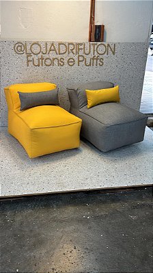 Conjunto Puff M Standard + 2 Almofadas Cinza e Amarelo