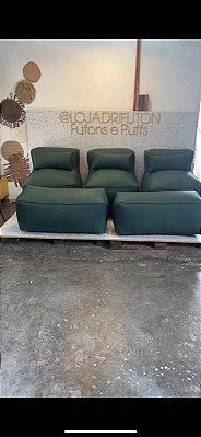 Conjunto Puff M Standard + 2 Peseiras + 2 Almofadas Verde 311