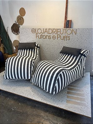 Conjunto Puff Comfort Standard + 2 Almofadas Cinza Listrado