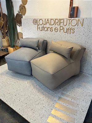 Conjunto Puff M Standard Caqui e Cinza + 2 Almofadas Cinza e Caqui