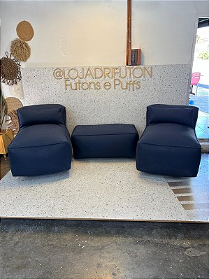 Conjunto Puff M Standard Azul Marinho + 1 Peseira + 2 Almofadas