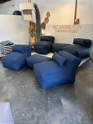 Conjunto Puff M Standard Azul Marinho + 2 Peseiras + 4 Almofadas