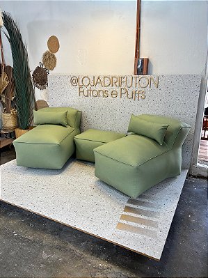 Conjunto Puff M + 1 Peseira + 2 Almofadas Verde 301