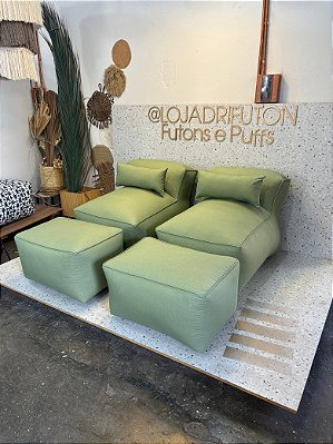 Conjunto Puff M Standard + 2 Peseiras + 2 Almofadas Verde 301