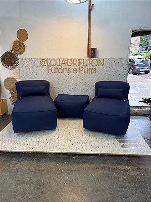 Conjunto Puff G PREMIUM + 2 Peseiras + 1 Almofada cor marinho