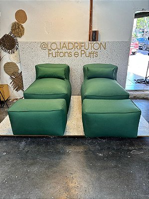 Conjunto Puff G Standard + 2 Peseiras + 1 Almofada cor verde
