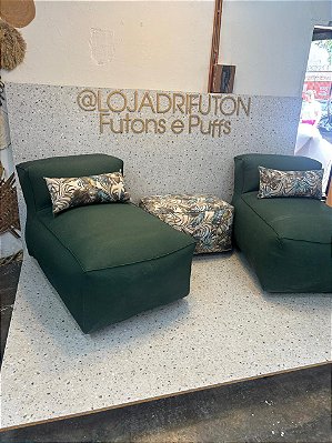 Conjunto Puff G Standard + 1 Peseira + 1 Almofada cor verde 311