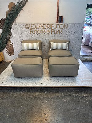Conjunto Puff P Standard + 2 Peseiras + 2 Almofadas Caqui