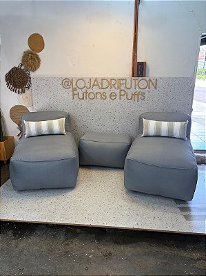 Conjunto Puff G Standard + 1 Peseira + 2 Almofadas cor cinza 336