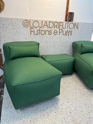 Conjunto Puff G Standard + 1 Peseira + 2 Almofadas cor verde