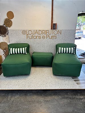 Conjunto Puff G PREMIUM + 1 Peseira + 1 Almofada cor Verde