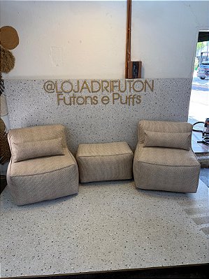 Conjunto Puff P Standard + 1 Peseira + 2 Almofadas vimme bege